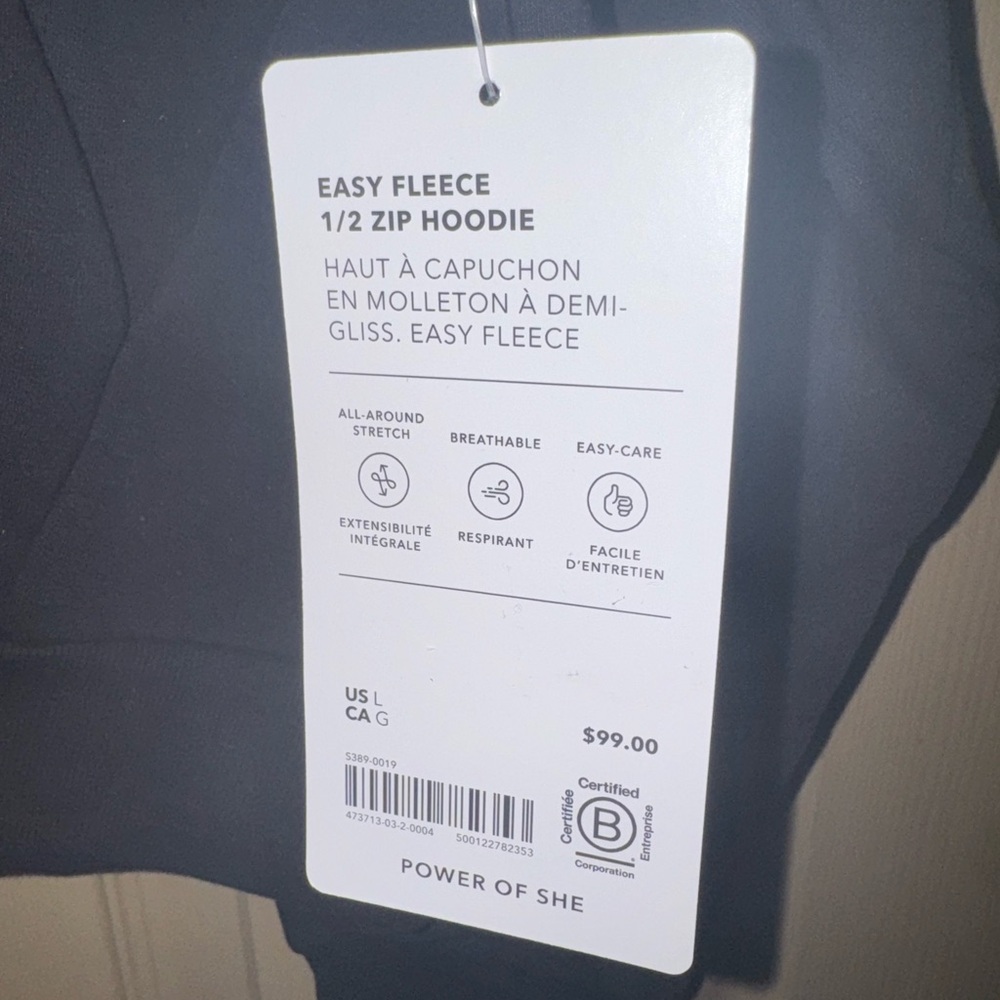 NWT - Athleta Black Easy Fleece 1/2 Zip Hoodie Size Large - Picture 3 of 5